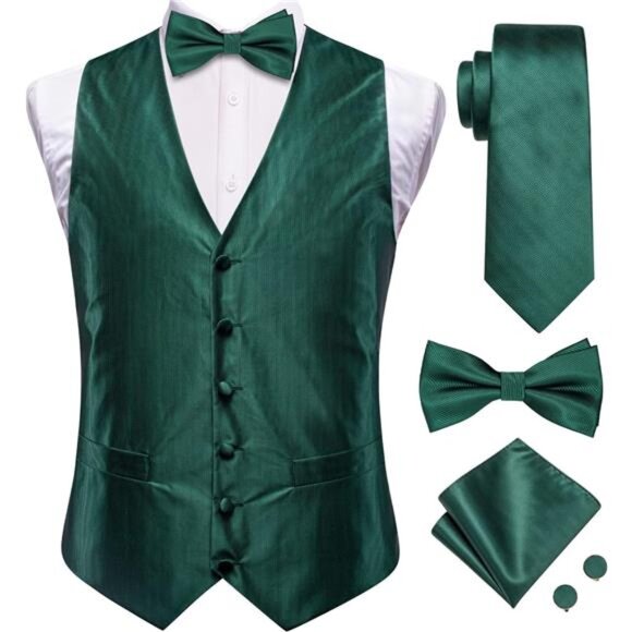 Other - Men's Silk Vest Bowtie Set Formal Suit Vest Jacquard Tie Handkerchief